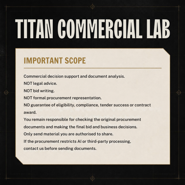 Titan Commercial Lab Tender Readiness Check — important scope